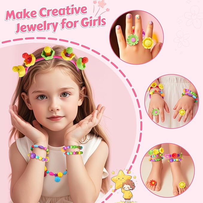 Arthopt Pop Beads, Jewelry Making Kit for 3 4 5 6 7 8 Years Old Girls, Arts and Crafts for Kids,Large Snap Beads DIY Necklace Bracelets Ring Set, Birthday Party Holiday Gift