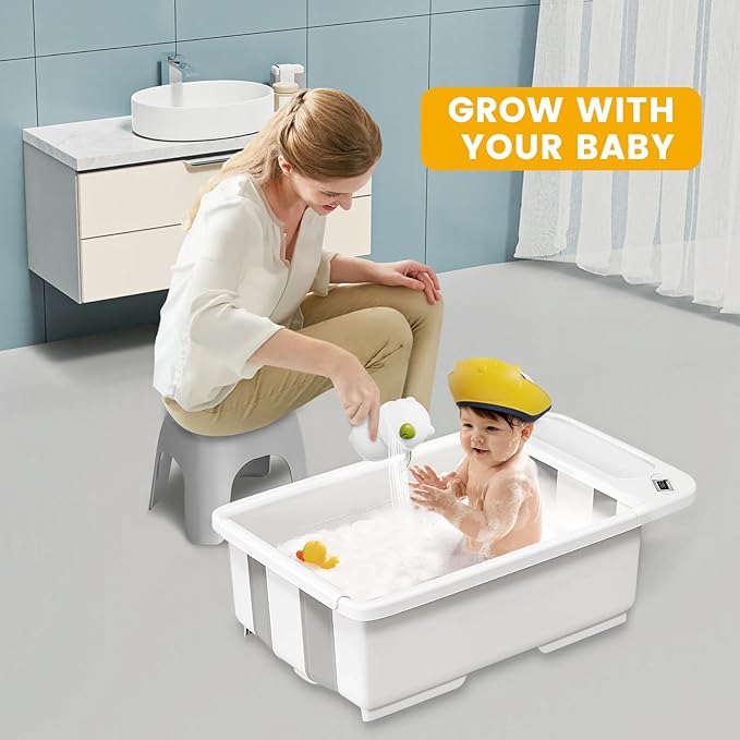 Collapsible Baby Bathtub with Smart Temperature Display, Portable Travel Bathtub, Ideal for 0-36 Months Infants