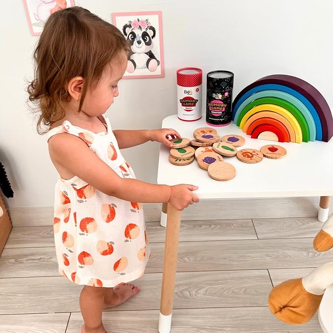 bee smart Wooden Memory Game - Matching Memory Game for Kids 3 and Up, 16Pcs | Educational Toy for Preschool Toddlers Board Games (Fruits)