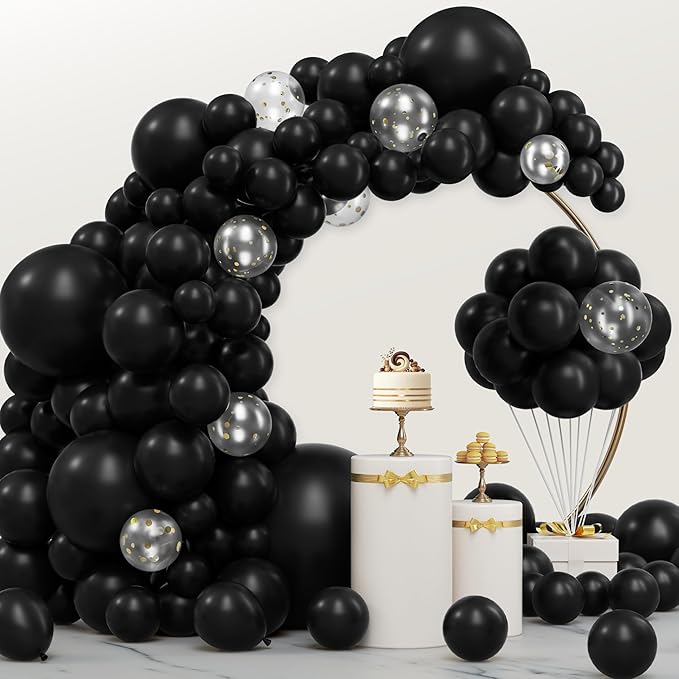 JOYIN 150 Pcs Black Balloons, Different Sizes 18 12 10 5 Inch Black Latex Balloon Arch Kit with Instruction for Birthday Party Graduation Wedding Holiday Decoration