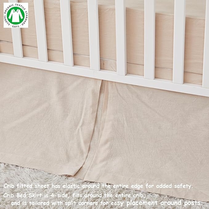 Brandream Baby Crib Bedding Sets for Girls Boys Gender Neutral Boho Bohemian Farmhouse Chic Classic Quilted Plaid 6-Piece Nursery Bedding Set - 100% Washed Cotton Beige