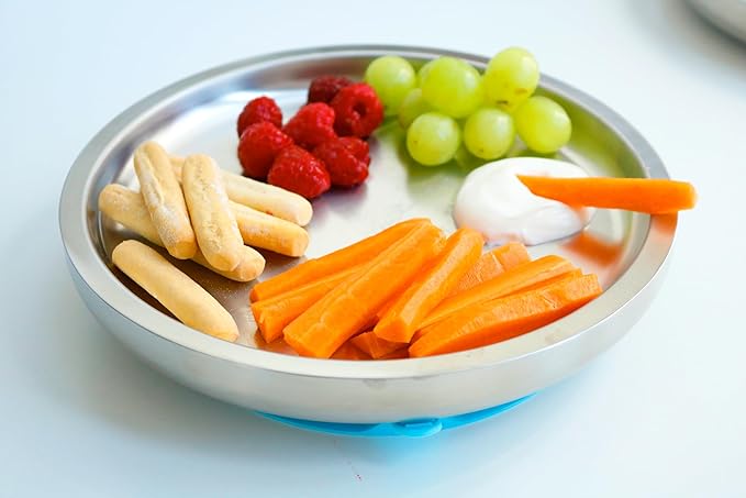 Avanchy Open Baby Plates with Suction – Stainless Steel Divided Plates for Toddlers, BPA-Free, Dishwasher Safe, Unbreakable, Non-Toxic, 100% Silicone Suction – Pink