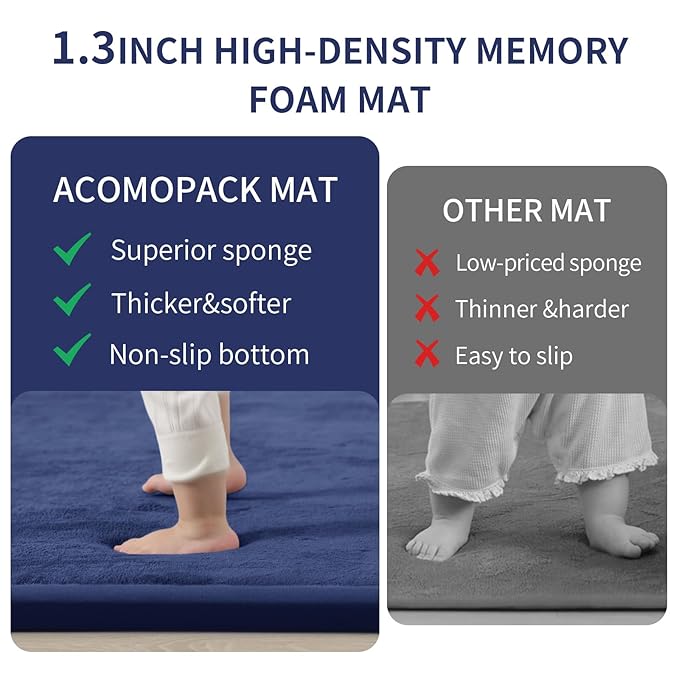 ACOMOPACK Baby Play Mat for Floor 1.3" Thick Memory Foam Play Mat 79"×118" Tummy Time Crawling with Non-Slip Bottom for Living Room,Nursery,Soft Velvet Playpen Mats for Kids,Infants(Royal Blue)