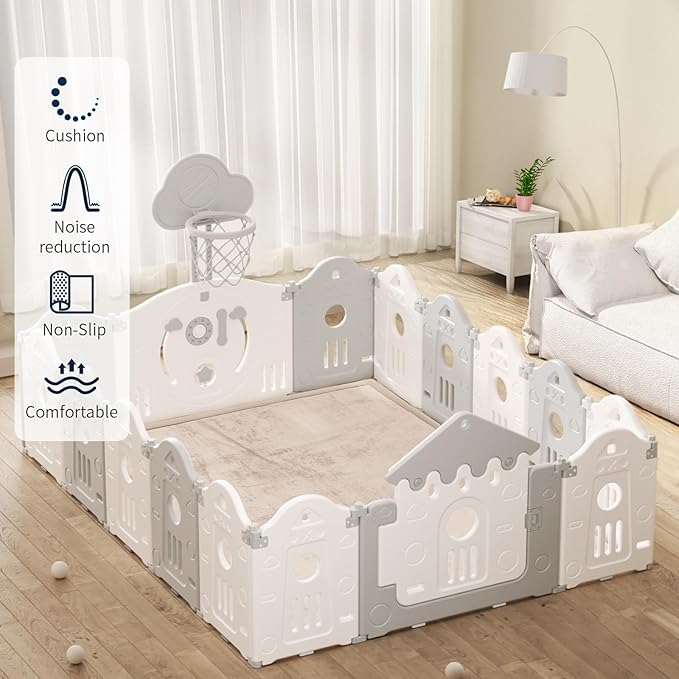 ACOMOPACK Baby Play Mat for Floor 1.3" Thick Memory Foam Play Mat 79"×118" Tummy Time Crawling with Non-Slip Bottom for Living Room,Nursery,Soft Velvet Playpen Mats for Kids,Infants(Beige)