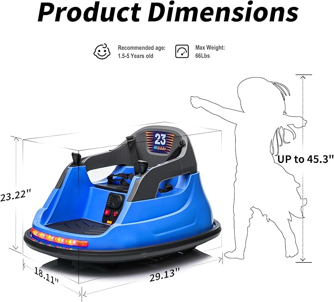 Baby Bumper Car, 6V Electric Kids Bumper Car for Toddlers with Remote Control, Bluetooth - Navy Blue