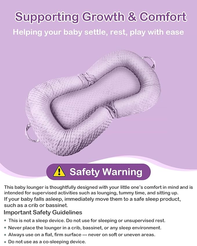 Baby Lounger Pillow 3-in-1 Infant Lounger Pillow for Newborn 0-24 Months, Portable Tummy Time Mat for Home and Travel, Breathable & Soft Baby Seat for Baby