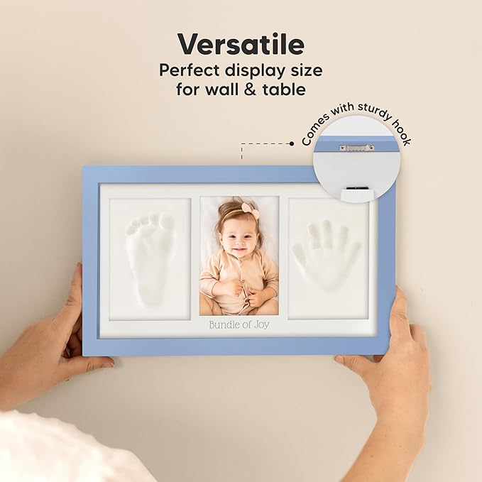 Baby Hand and Footprint Kit - Clay Handprint Keepsake Frame, Newborn Nursery Picture Frame, Personalized New Mom Gifts for Baby Shower & Registry (Cornflower)