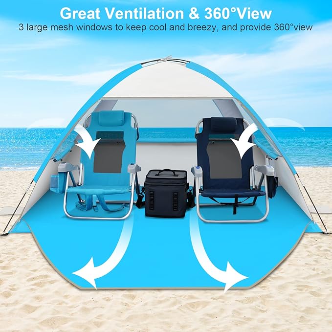 Gorich Beach Tent Sun Shelter for 3/4-5/6-7/8-10 Person with UPF 50+ UV Protection, Lightweight & Easy Setup Beach Shade Canopy, Portable Beach Shade Tent Beach Cabana