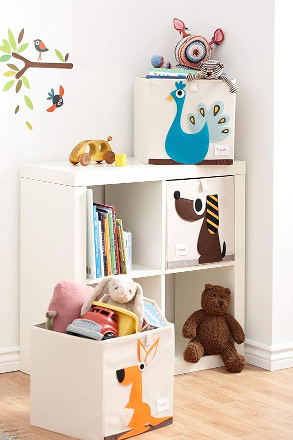 3 Sprouts Toy Storage Organizer: Toy Box Cube Organizer for Playroom, Nursery - Foldable Storage Bin - Peacock
