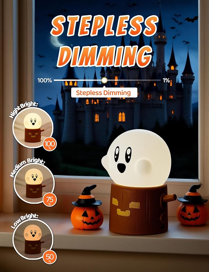 Ghost Stumps Lamp, Cute Ghost LED Night Light, Halloween Party Decorations Indoor, Halloween Centerpieces Decorations for Table, Shelf, Fireplace