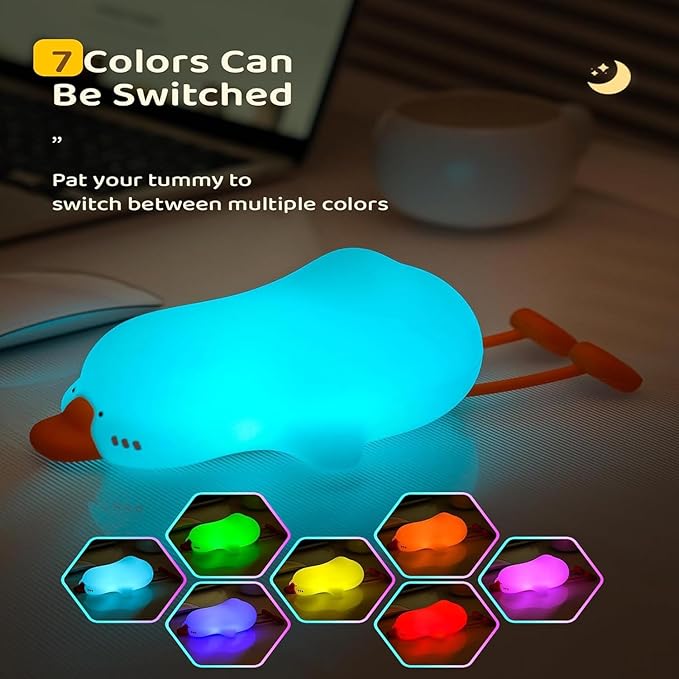 Big Goose Night Light,Squishy Silicone Kids Lamp, Dimmable 3-Gear Warm Light with Tap Control, BPA-Free Baby Cut LED Nightlight for Nursery Bedrooms Camping & Party Decor
