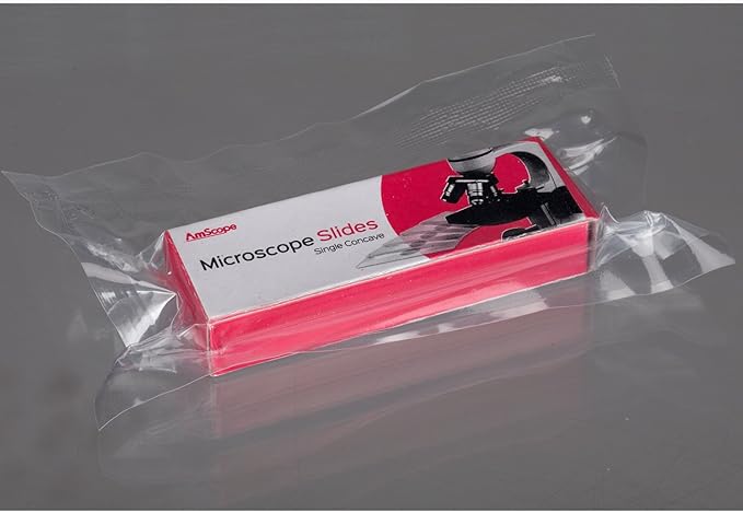 AmScope PS25-BSC12-72P100S22 25 Piece Microscope Prepared Slides, 72 Piece Pre-Cleaned Blank Plate Slides, 12 Piece Single Depression Concave Slides and 100 Piece Coverslips