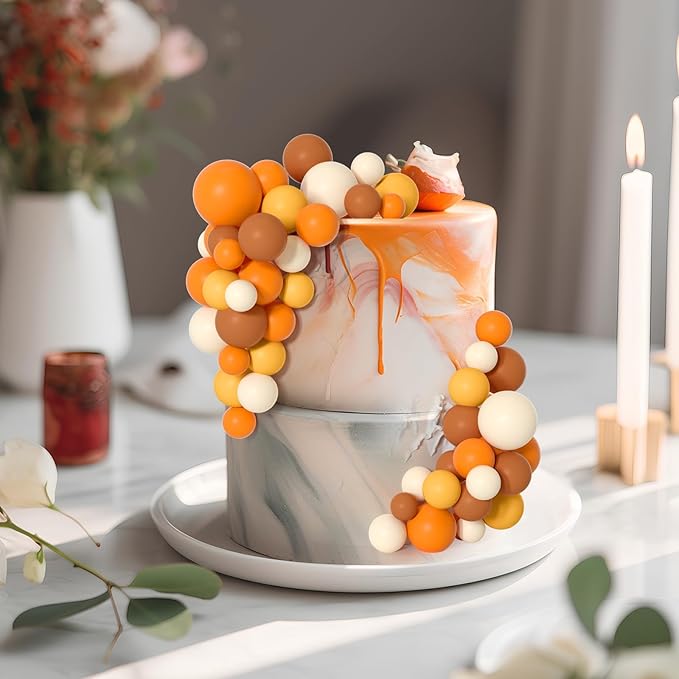 75 Pieces Cake Balls Topper Decorations Foam Cupcake Topper Mini Balloon Cake Topper Balls Cake Picks for Cake Deco Birthday Party Wedding(Orange Khaki Series)