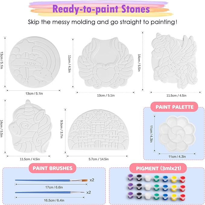 IFLOVE Paint Your Own Stepping Stones for Kids Craft Kits,Arts and Crafts for Kids Ages 4-8,5 Pack Painting Crafts for Girls Ages 8-12,Outdoor Toys Art Supplies Toddler Birthday Gift (Unicorn)