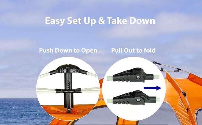 Beach Tent Pop Up Beach Sun Shade Tent with UPF 50+ UV Protection, Removable Floor Zippered Privacy & Ventilation Sun Shelter Family 3 to 4 Person