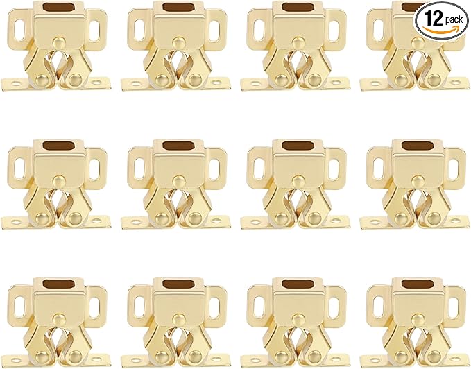 Alise Cabinet Door Latch,Cupboard Closet Doors Catch Closer Double Ball Roller Latches,Cold Rolled Steel Gold Finish CA1000G-12P(Pack of 12)