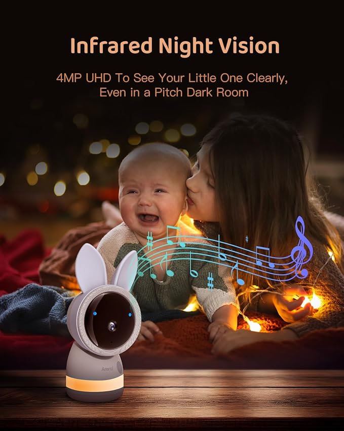 ARENTI Upgraded Baby Monitor with 2 Cameras, 4MP 2.4G&5G WiFi Baby Camera Monitor, Infrared Night Vision, Night Light, 2-Way Audio, Cry&Motion Detection, Temp&Humidity Sensor, App Control