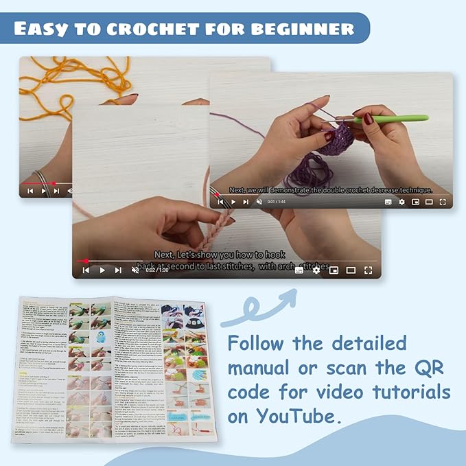 ARMINACO Crochet Kit for Beginners & Adults – 59pcs Complete Starter Set with Ergonomic Hooks (0.6-6.0mm), Yarn, Tools & Travel Bag – Craft Gift for Women, Teens & Seniors