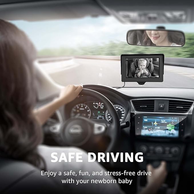 GROWNSY Baby Car Camera, HD Display Baby Car Mirror with Night Vision Feature, 4.3 inch Baby Car Camera with Monitor Wide Clear View, Backseat Camera Rear Facing to Observe Babyโs Every Move