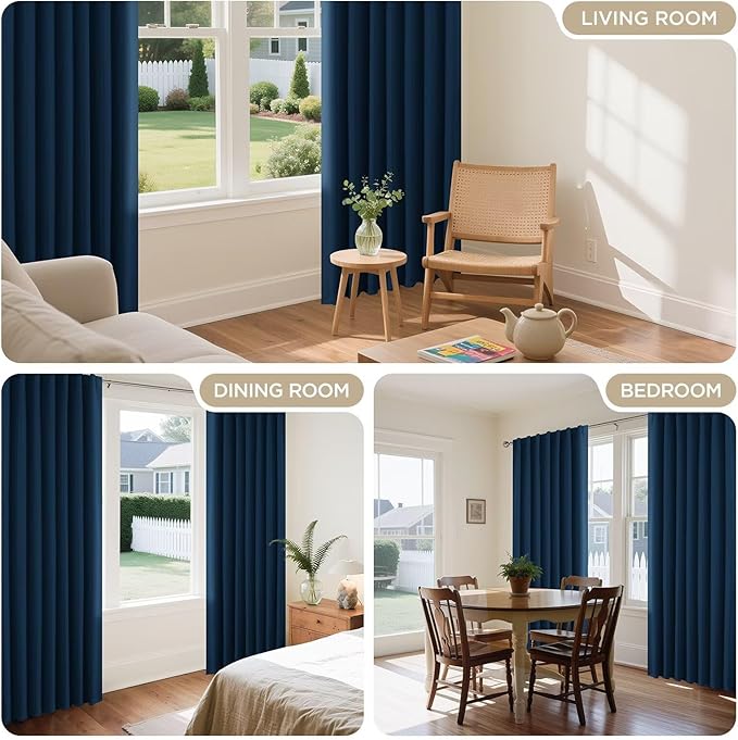 Joydeco Blackout Curtains 96 Inches Long, Thermal Insulated Black Out Curtains 2 Panels Set for Bedroom, Room Darkening Drapes for Living Room Window (W37 x L96 Inch, Navy Blue)