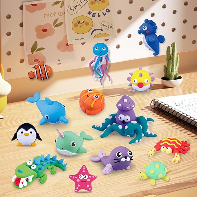 Air Dry Clay for Kids,Modeling Clay Kit,14 Species of Marine Life DIY Molding Clay Art Crafts Set,Ultra Light & Soft,Safe Non-Toxic,Toys Gifts for Age 4 5 6 7 8+ Years Old Boys Girls Kids