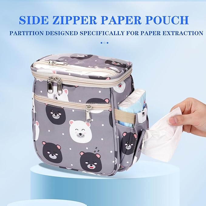 Baby Stroller Organizer Bag,Small Diaper Bag - Universal Stroller Organizer With Insulated Cup Holder,Pocket With Baby Wipes Dispenser,Adjustable Shoulder Strap (Light Gray)