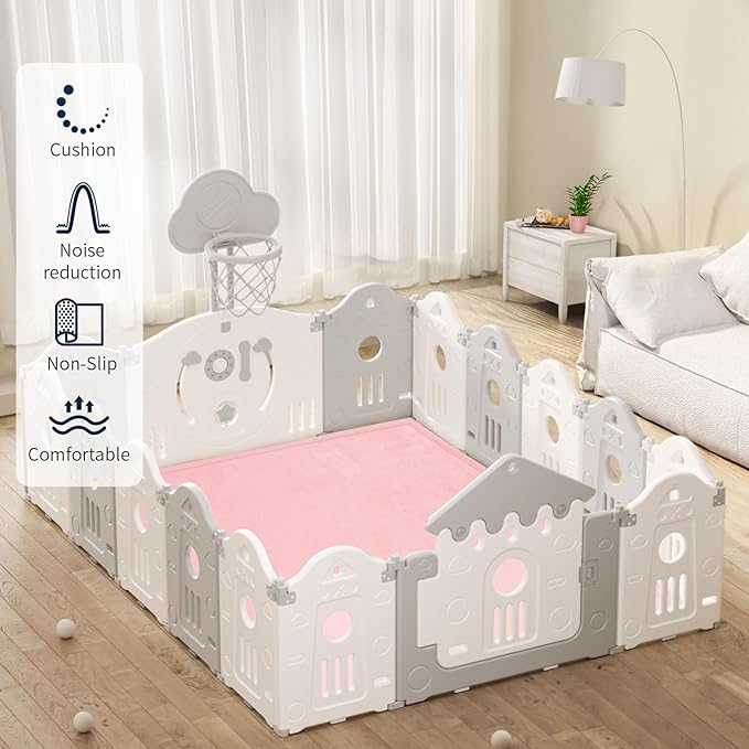 ACOMOPACK Baby Play Mat for Floor 1.3" Thick Memory Foam Play Mat 79"×157" Tummy Time Crawling with Non-Slip Bottom for Living Room,Nursery,Soft Velvet Playpen Mats for Kids,Infants(Pink)