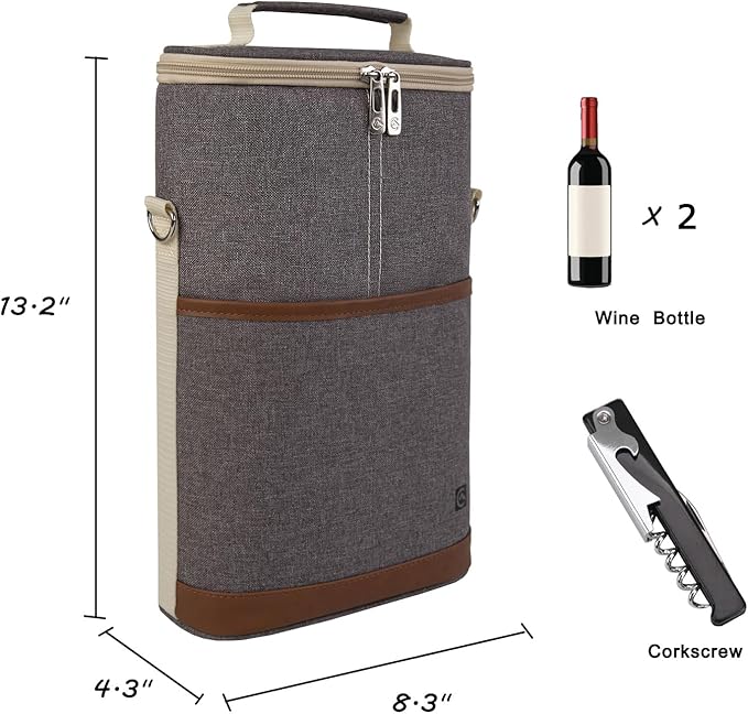 ALLCAMP OUTDOOR GEAR 2 Bottle Wine Tote Carrier - Insulated Portable Padded Canvas Wine Bag for Travel, BYOB Restaurant, Wine Tasting, Party, Great Christmas Day Gift for Wine Lover,Dark Gray
