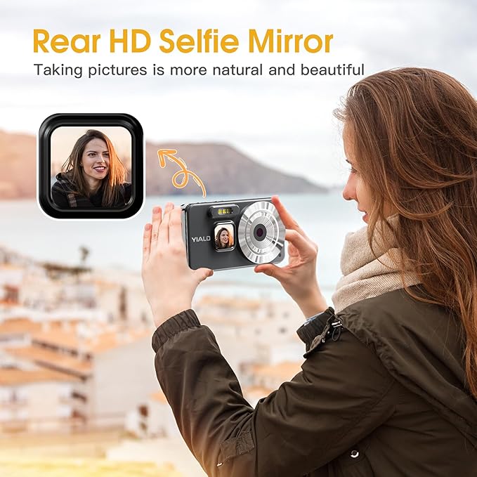 4K Digital Camera for Teens, FHD 64MP Digital Camera for Kids with 64GB SD Card, 18X Digital Zoom Cameras for Photography, Point and Shoot Video Camera for Kids, Black