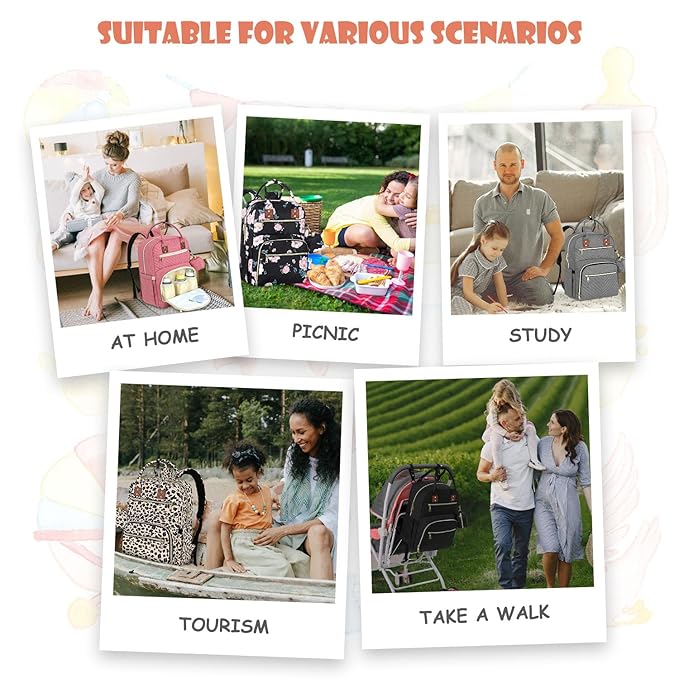 Baby Diaper Bag Backpack, Travel Diaper Bags for Girl Boy Large Capacity Baby Bag Backpack for Women Black Floral