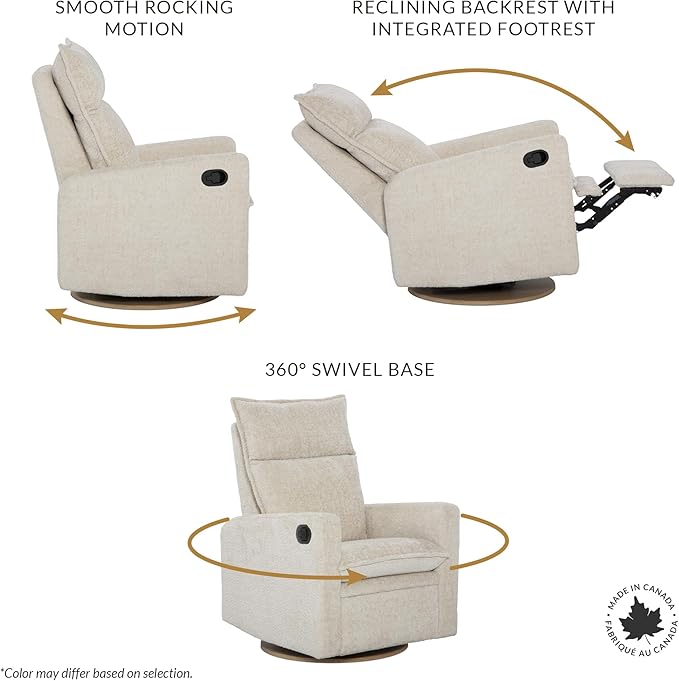 Arya Modern Nursery Glider Recliner Chair – Cozy Nursing Chair with 360° Swivel for New Parents, Gentle Motion, Compact Design, High Back & Low Armrests, Canadian Made (Cream/Beyond Sheep Fabric)