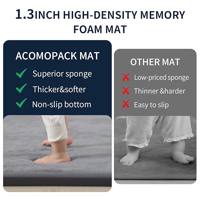 ACOMOPACK Baby Play Mat for Floor 1.3" Thick Memory Foam Play Mat 39"×59" Tummy Time Crawling with Non-Slip Bottom for Living Room,Nursery,Soft Velvet Playpen Mats for Kids,Infants(Dark Grey)
