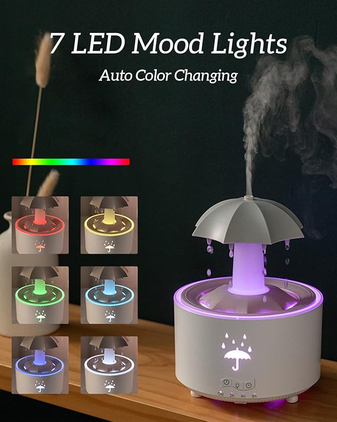Aesthetic 2-in-1 Humidifier Oil Diffuser with 360° Rotating Raindrop & 7 LED Mood Lights,Ultrasonic Quiet Cool Mist Humidifier for up to 24 Hrs,Ideal Holiday Gifts for Home