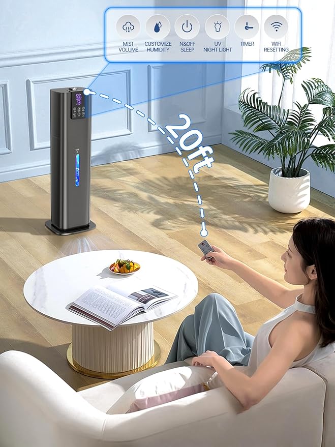8L Smart Humidifier for Large Room Bedroom, Cover up to 505ftยฒ, Easy Top Fill, Remote & APP Control, Aroma Box, RGB Light, Last 48 Hours Suitable for Indoor Plant, Office, Home
