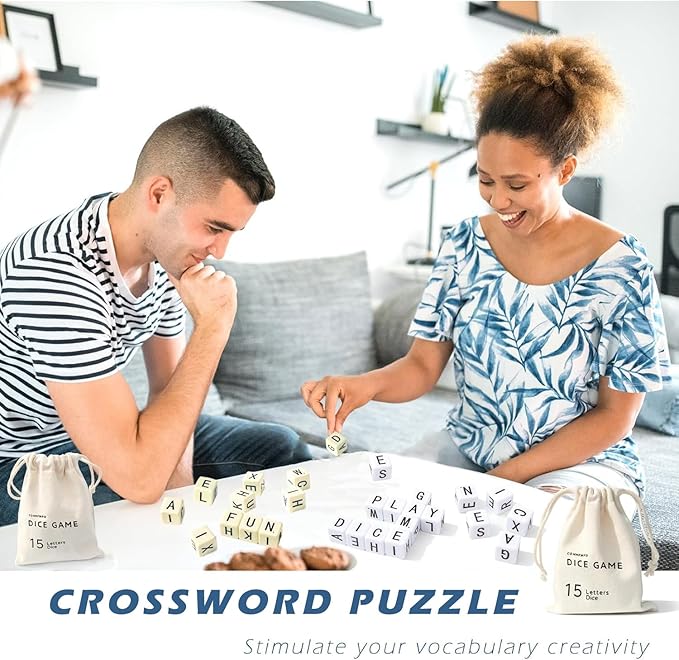 Crossword Dice Game, Word Game, Fun for Family Game Night, Festive Parties, Gatherings & On-The-Go Fun, Crossword Puzzle with 15 Large Letter Dice