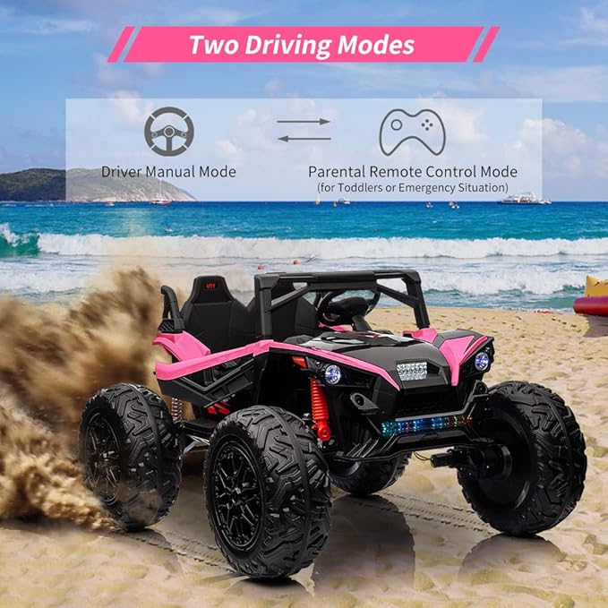 2 Seaters 24V Ride on UTV with Remote Control,10AH Battery, 400W Powerful Motors with 17" EVA Wheels, 20.5β Seat Width Electric Ride Toy with Metal Suspension,LED Lights,Music,Horn (Rose)