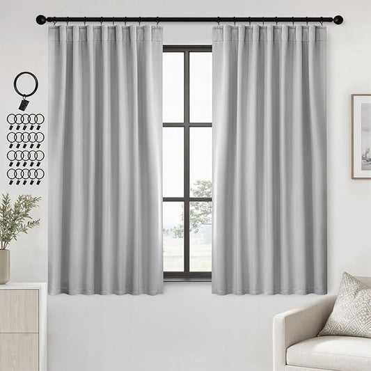 ANRODUO Back Tab Blackout Curtains for Bedroom Living Room, Rod Pocket Pinch Pleated Thermal Insulated Room Darkening Curtains 54 Inches Long 2 Panels, Light Grey, 42 x 54 Inch