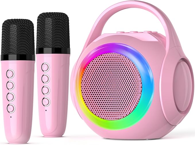 Hockvill Mini Karaoke Machine for Kids with 2 Microphones, Bluetooth Toddler Karaoke Toy with LED Lights, Rechargeable Portable Speaker for Girls & Boys Ages 3-10, Childrenās Day & Birthday Gift Ideas