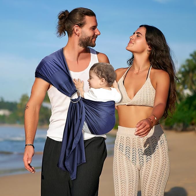 CUBY Water Baby Sling Carrier Lightweight Breathable Mesh Baby Wraps Carrier Adjustable Ring Sling Quick-Drying Baby Carriers Sling for Newborn Toddler Summer Swimming Pool Beach(Dark Blue)