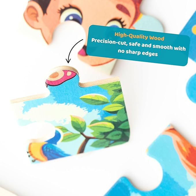 6 Educational Wooden Puzzles & Storybook, Teaches Kindness, Empathy & More β 6 in 1 Jigsaw Puzzle for Kids Ages 3-7 β Learn Real Values Through Stories β Montessori Puzzle Set 25 Pieces