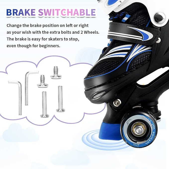 Adjustable 4 Size Kids Roller Skates With Light up Wheels for Girls Ages 5-8-12, Safe and Fun Illuminating Skates for Kids, Toddlers, Boys