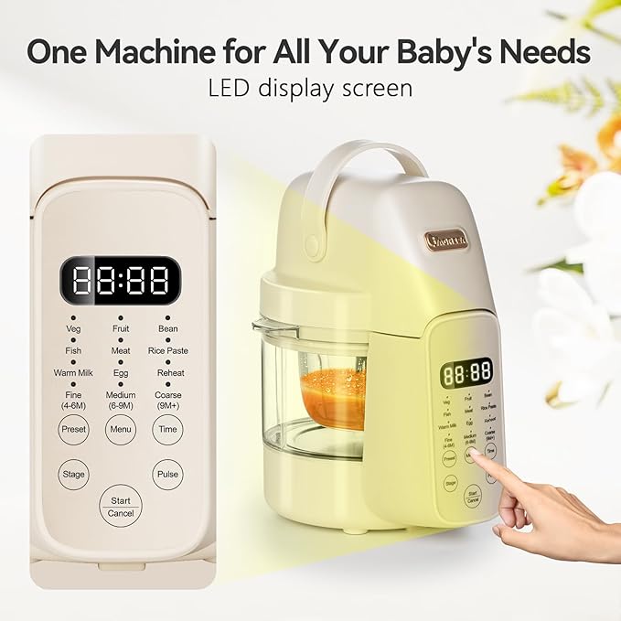 IAGREEA 9 IN 1 Baby Food Maker, 10oz Baby Food Puree Maker, Steamer Puree Blender with 3 Age Groups, Auto Cooking & Grinding, 24-Hour Appointment/450W Heating/Touch Control, Manual Mode, BPA-Free