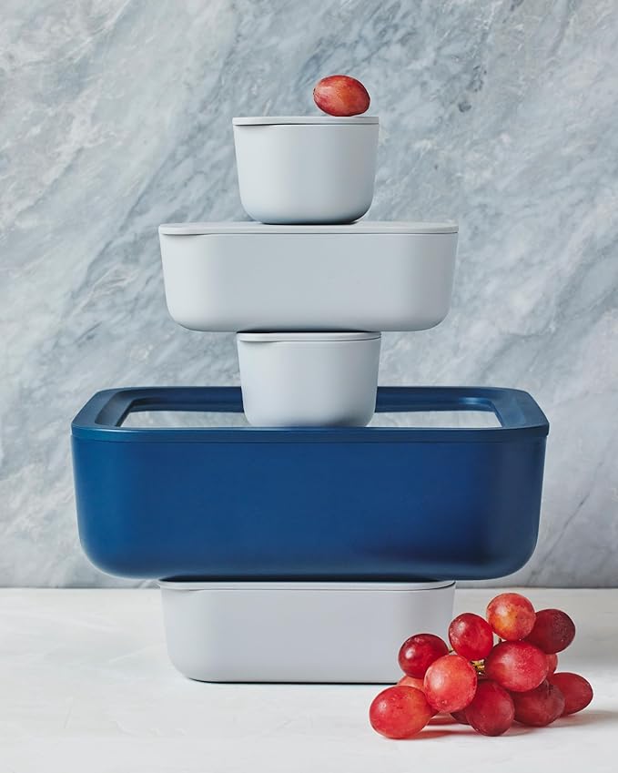 Caraway Glass Food Storage, 10 Cup Glass Container - Ceramic Coated Food Container - Non Stick Lunch Box Container with Glass Lids. Dishwasher, Oven, & Microwave Safe - Square Shape - Perracotta