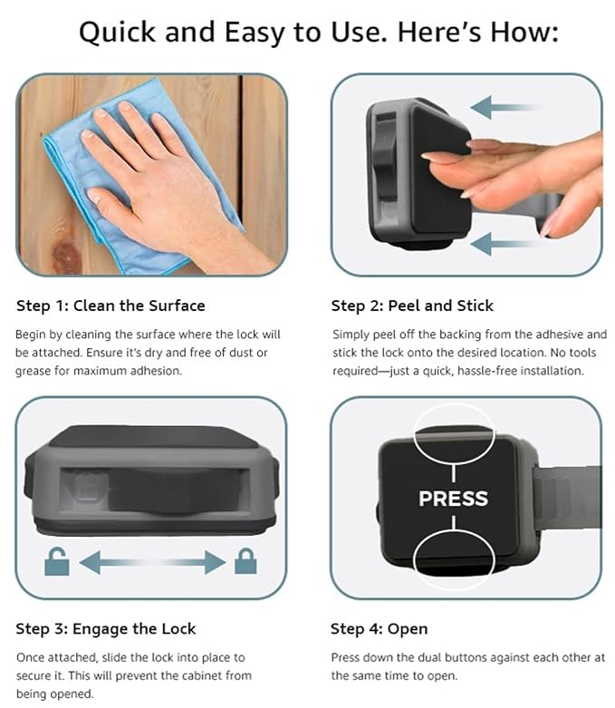 Cabinet Locks Baby Proofing (6-Pack Brown) - Child Proof Cabinet Locks, No Drilling, Easy Installation, Adjustable & Reusable, Drawer Locks Baby Proofing