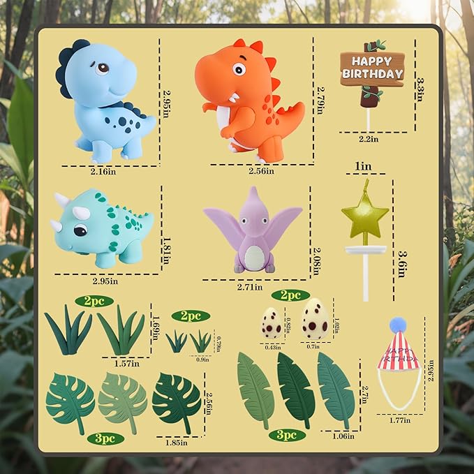 20pcs Dinosaur Cake Topper Set with Dinosaur Eggs - Reusable Dinosaur Cake Decorations,Dinosaur Birthday Decorations for Boys & Girls (Dinosaur Cupcake Toppers, Happy Birthday Cake Accessories)