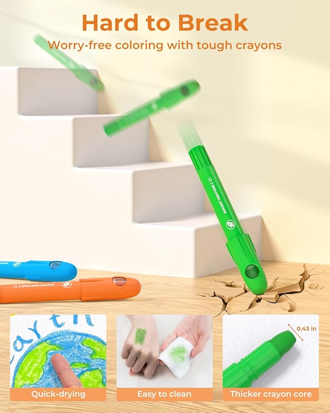 18 Colors Twist Crayons for Toddlers 1-3, Non-Toxic Washable Crayons for Ages 4-8 with Storage Bucket, Ultra-Silky and Easy to Hold Art Supplies, Ideal Coloring Gift for Boys and Girls