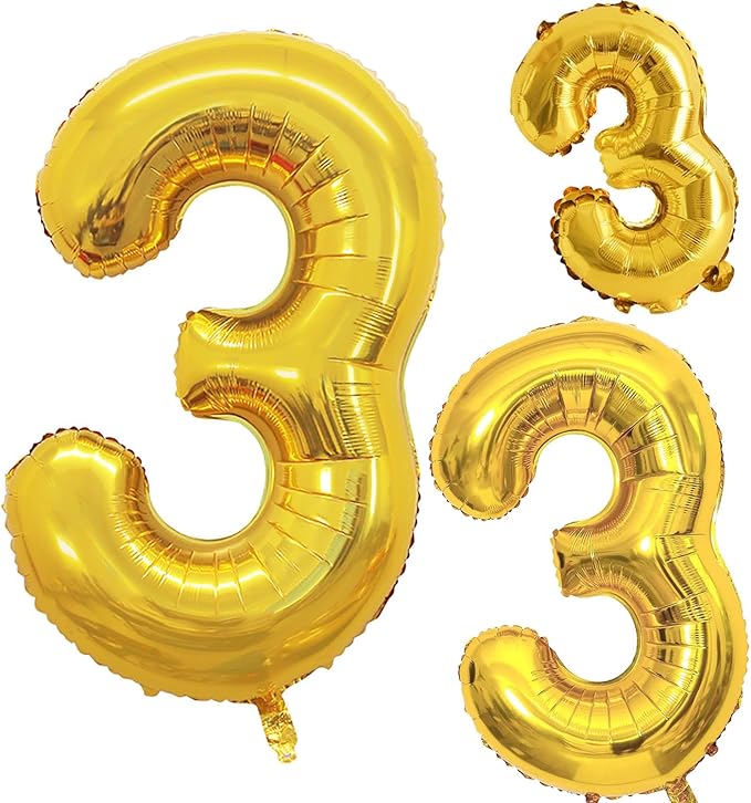 GOER Gold Foil Balloons Number 3,Huge Number Balloons for 3rd Birthday Party Supplies Anniversary Decorations(3 pcs,42 inch,32 inch,16inch)