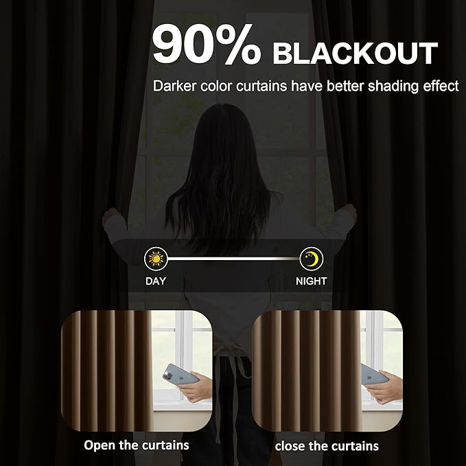 KEQIAOSUOCAI Pleated Blackout Curtains 45 Inches Long, Thermal Insulated Room Darkening Bedroom Drapes 2 Panels Set Burg Pinch Pleats Viral Curtains for Kids Room/Living Room(Brown,40"x 45"x 2 PCs)