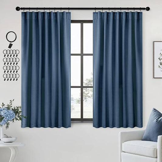 ANRODUO Back Tab Blackout Curtains for Bedroom Living Room, Rod Pocket Pinch Pleated Thermal Insulated Room Darkening Curtains 54 Inches Long 2 Panels, Stone Blue, 42 x 54 Inch