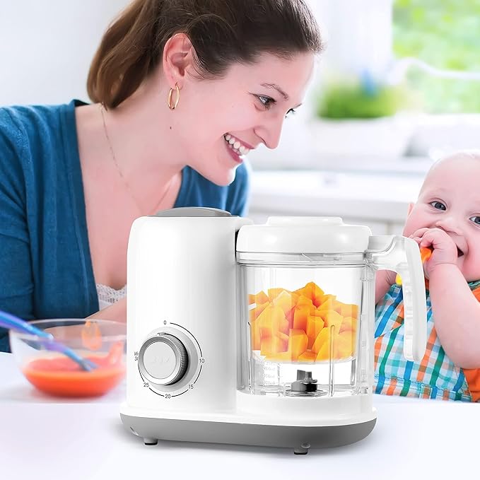 Baby Food Maker, 4 in 1 Baby Food Processor and Steamer, Puree Blender, Multifunctional Baby Puree Maker, Dishwasher Safe (White)